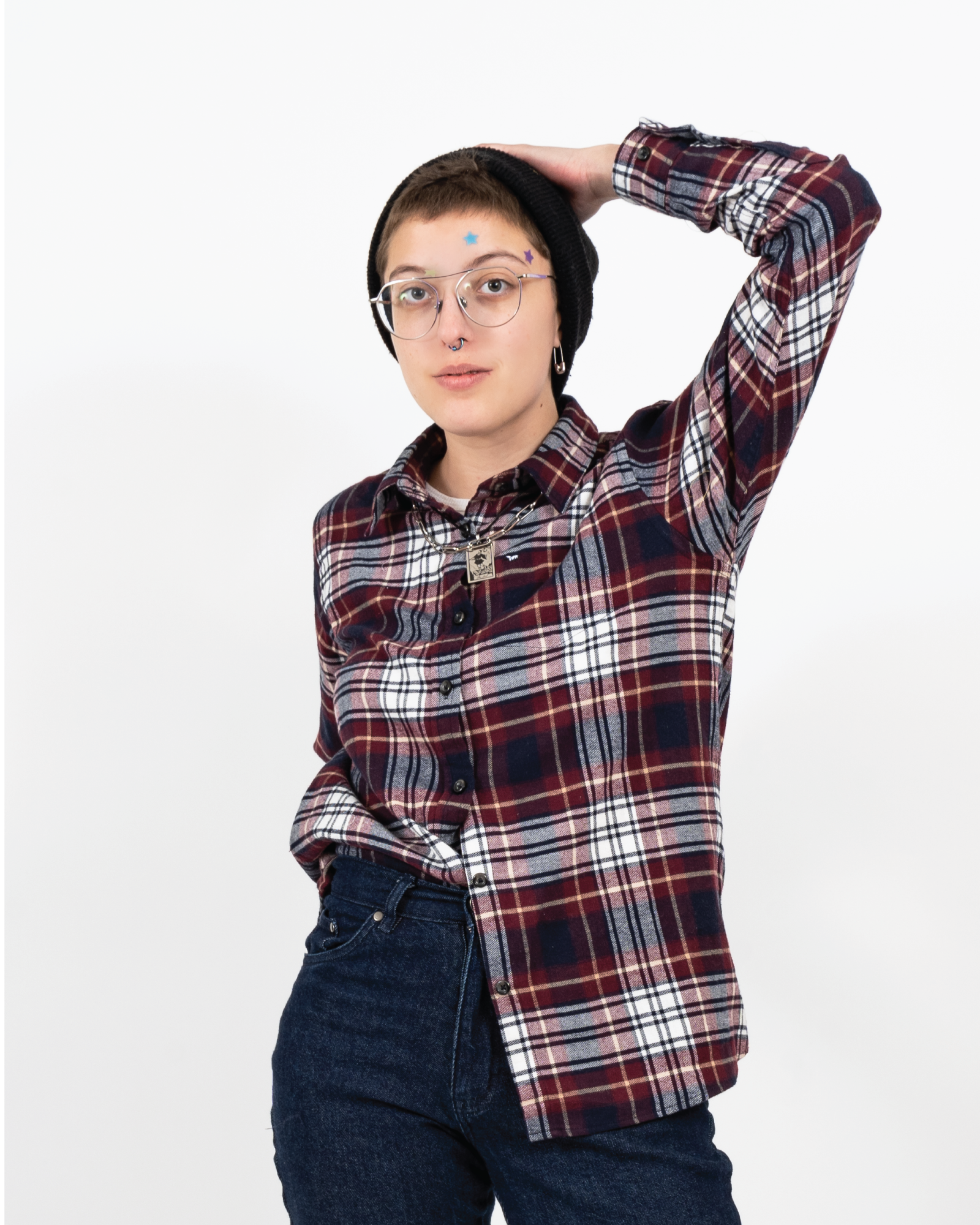 Navy and Red Box Plaid Flannel