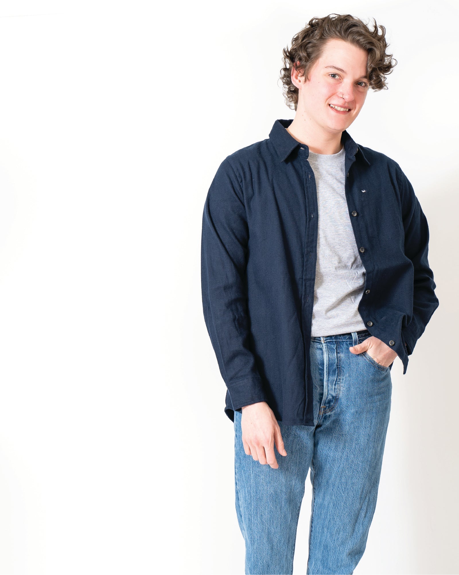 Navy Herringbone Flannel