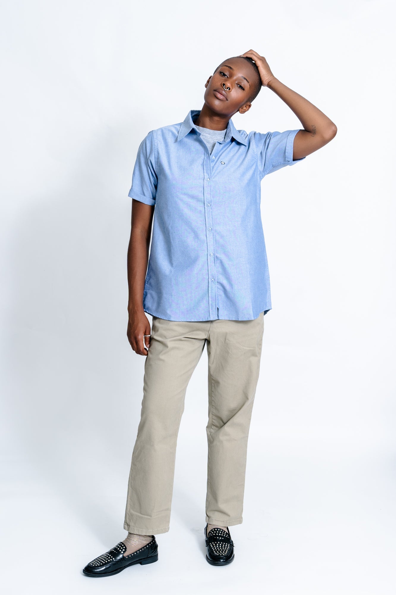 Short Sleeve Blue Oxford