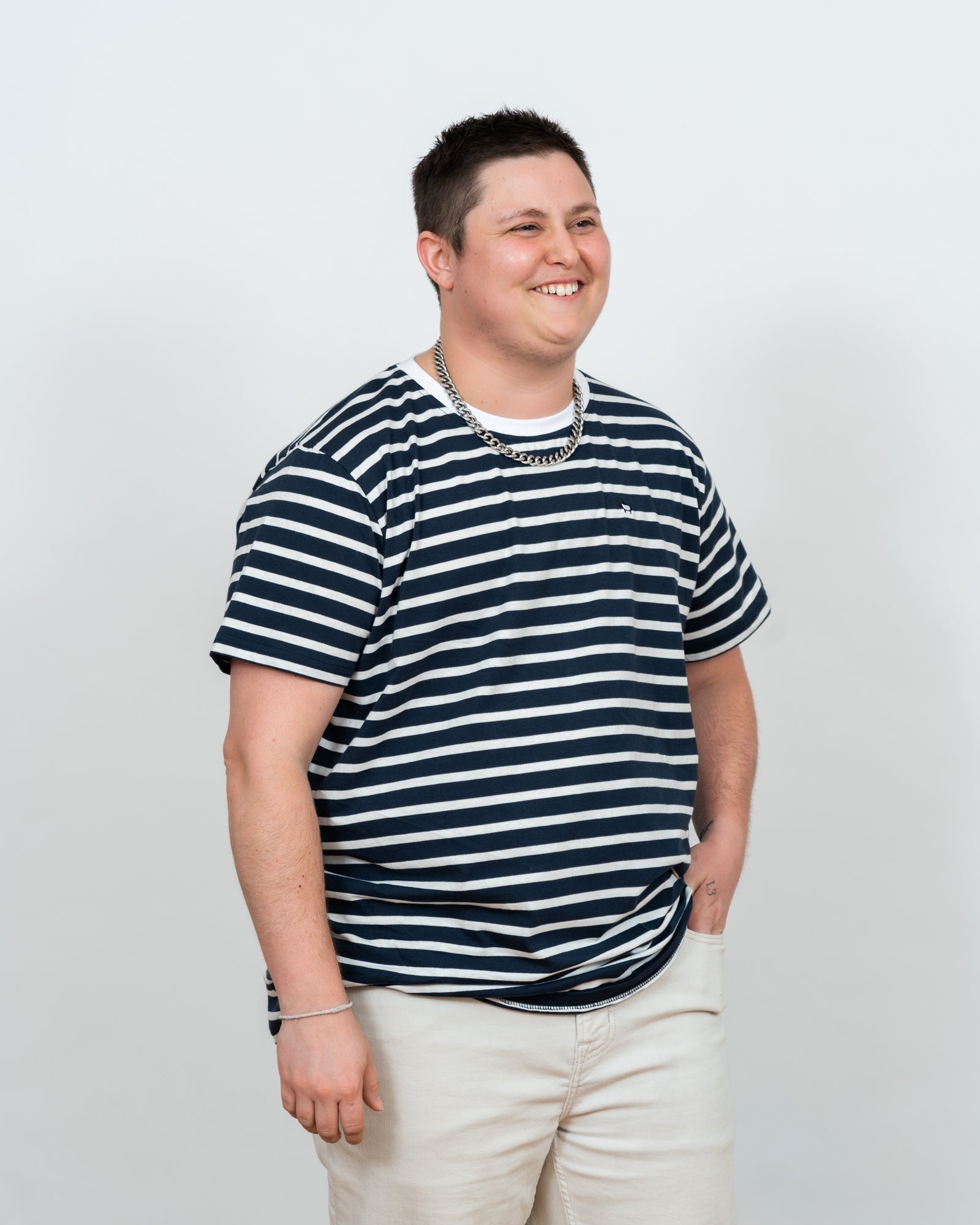 White and Navy Stripe